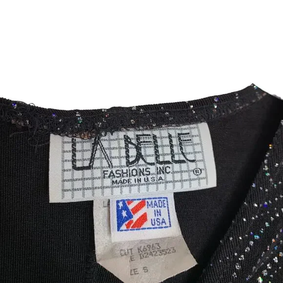 Vintage Glam Black Shimmer Glitter Sparkle Tank Sleeveless Party Dress Small - Picture 3 of 4